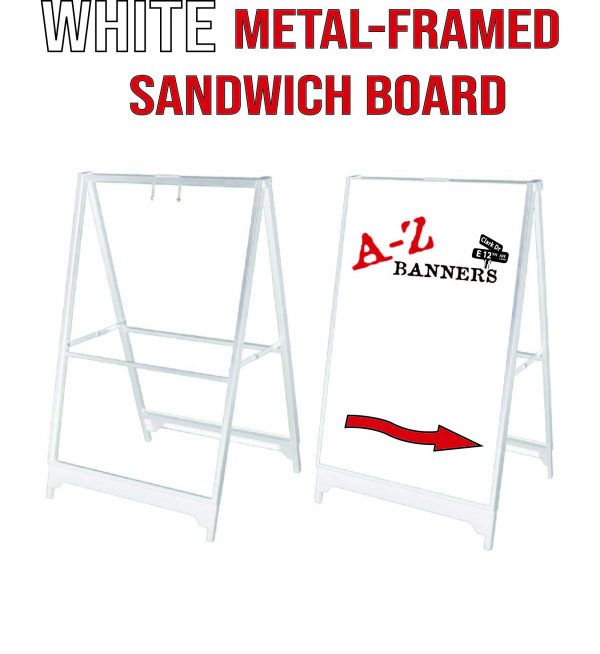 Sandwich board frames in Vancouver - White metal frame.